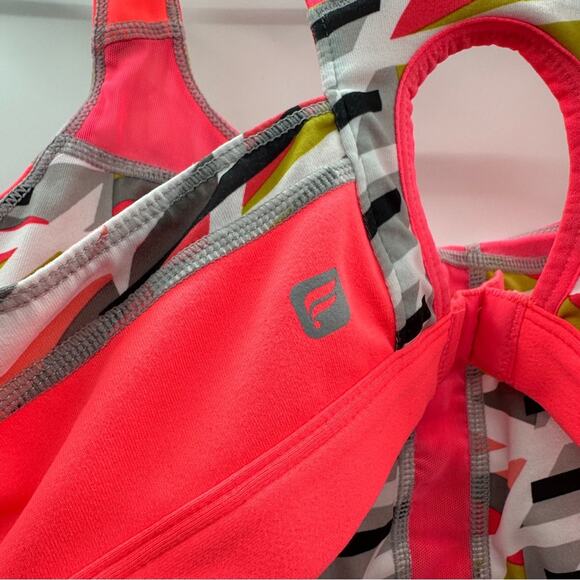 Fabletics Hot Pink & Multicolor Abstract Print Hook & Eye Sports‎ Bra Sz M - Picture 3 of 5